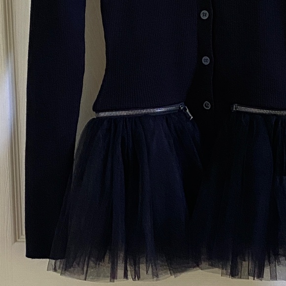 Moschino Couture Black Cardigan Sweater Jacket with Detachable Mesh Ruffled Hem - Picture 6 of 16